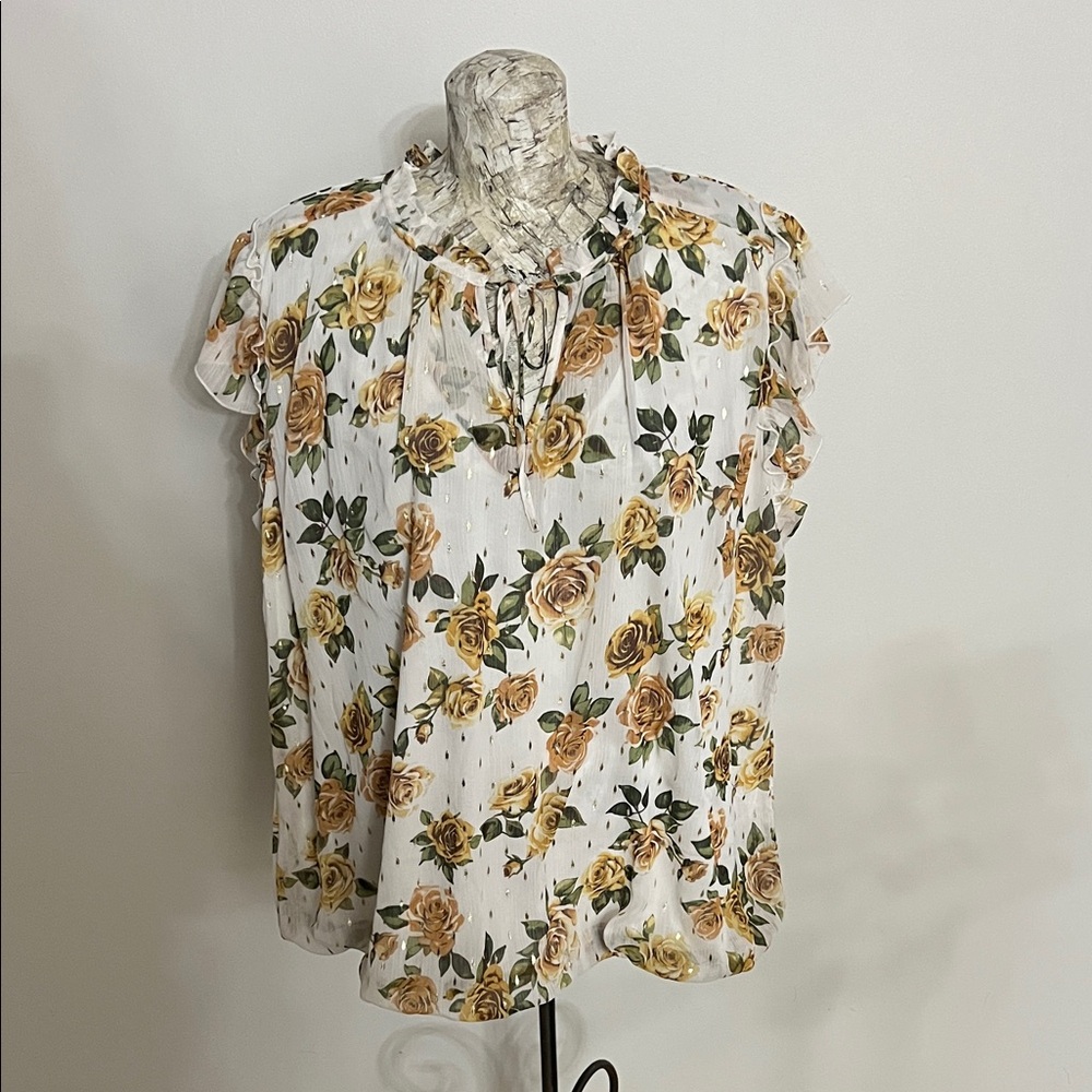 #35 3X NWT Tamara. H Floral Ruffle Sleeve Women's Top